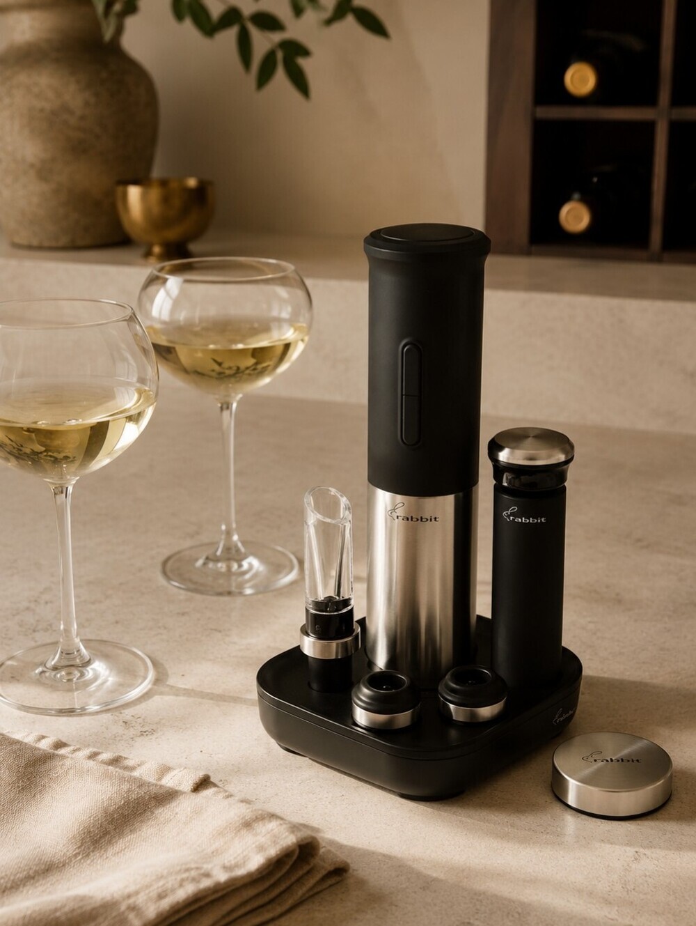 NIB Rabbit Pro Electric Wine Opener Set Rechargeable Stainless Steel